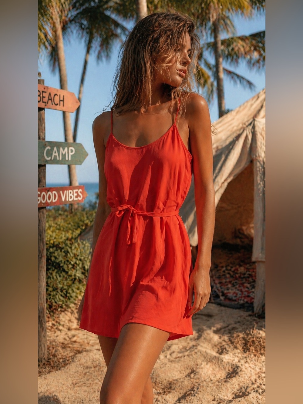 Naked Zebra Orange Mini Dress Tropical Shift Resort Tie Waist